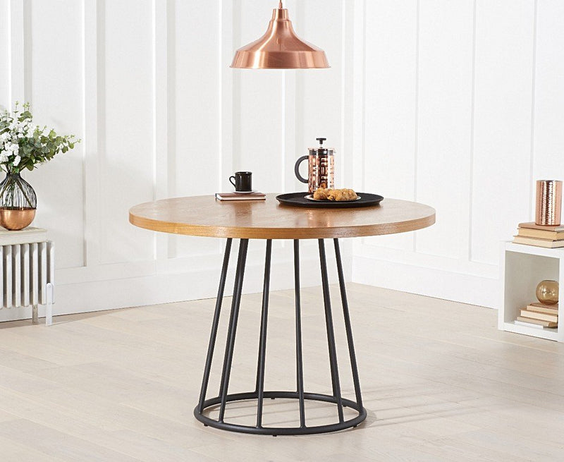 Hanna 110cm Ash Wood Veneer Round Industrial Dining Table – The ...